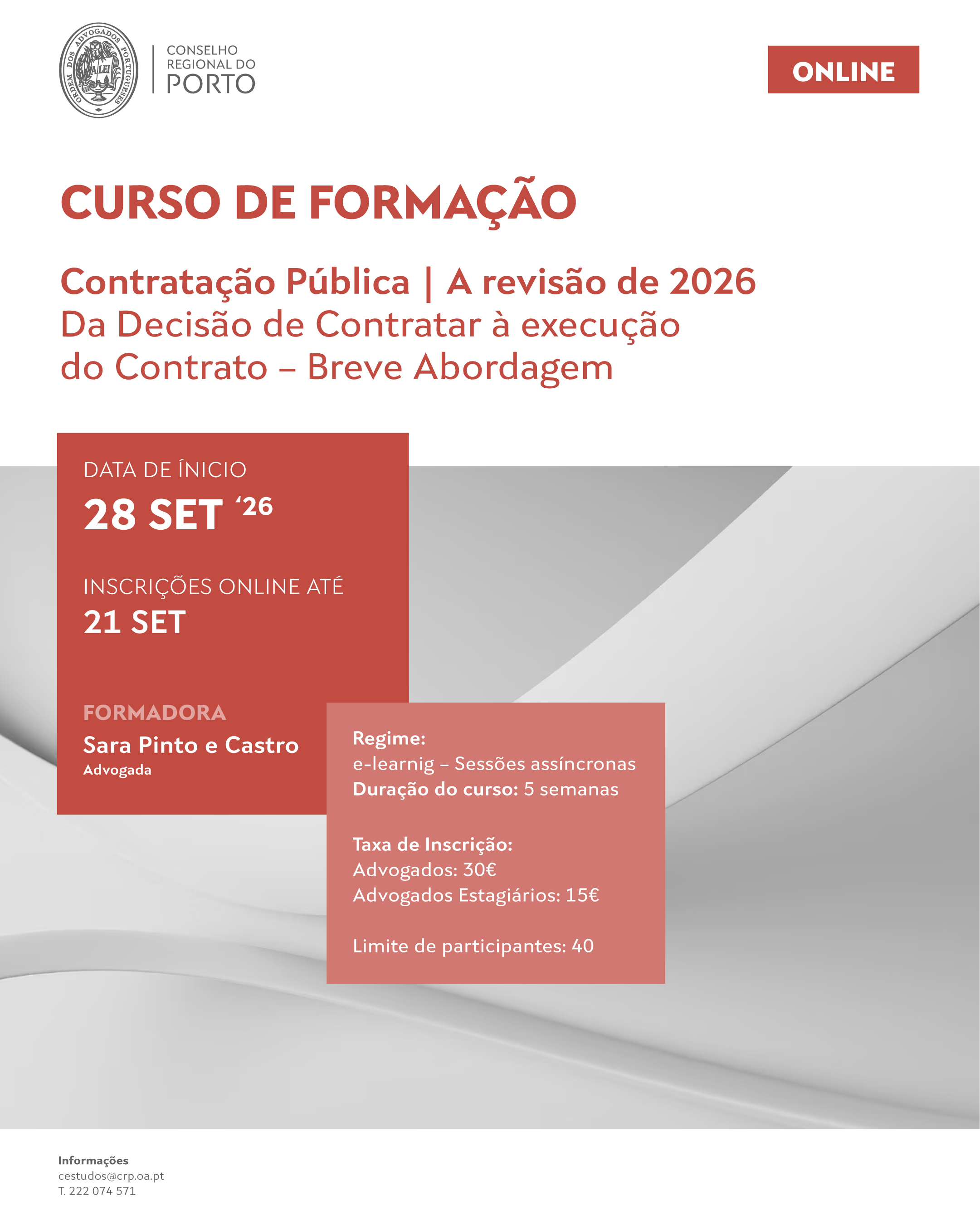 Curso online CONTRATAÇÃO PÚBLICA | A REVISÃO DE 2026 – Da Decisão de Contratar à execução do Contrato – Breve Abordagem